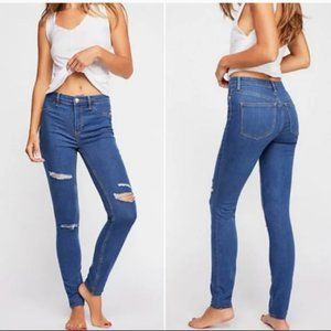 Free People Long & Lean Skinny Jeans Destroyed High Rise Denim Size 27